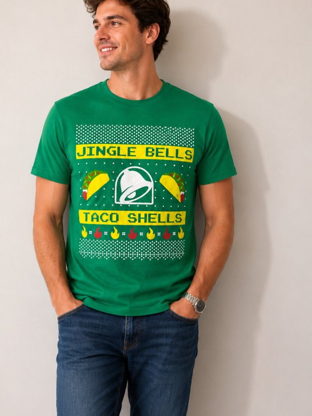 Taco Bell Men's Jingle Bells, Taco Shells Christmas Graphic Tee – Size Small NWT
